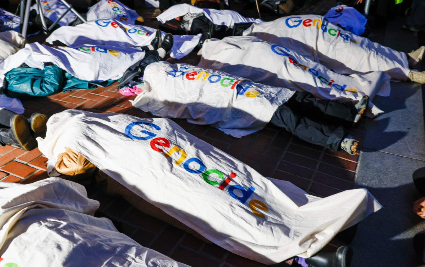 A protest outside Google’s offices in San Francisco, Thursday, December 14, 2023.