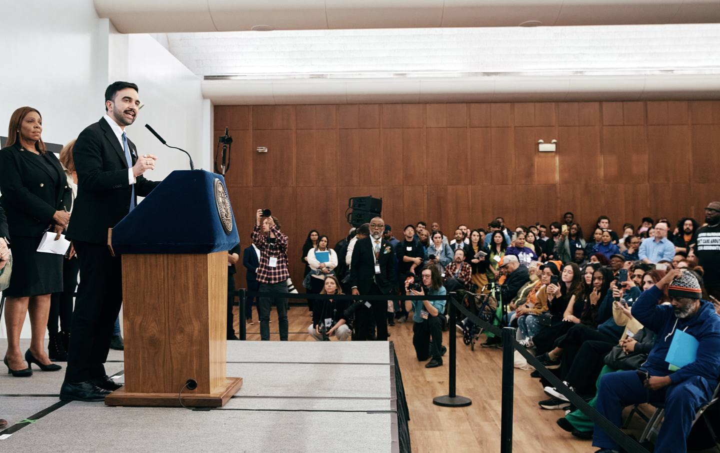 Zohran Mamdani speaks during a Rental Ripoff Hearing at Fordham University on Wednesday, March 11, 2026.