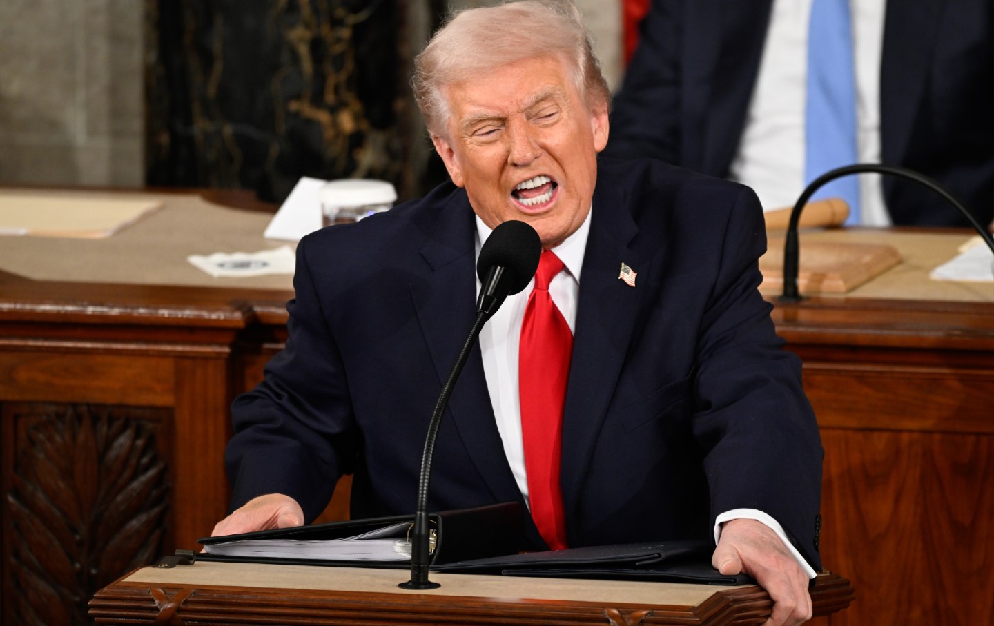 President Donald Trump giving his State of the Union address in the House Chamber of the US Capitol in Washington, DC, on February 24, 2026.