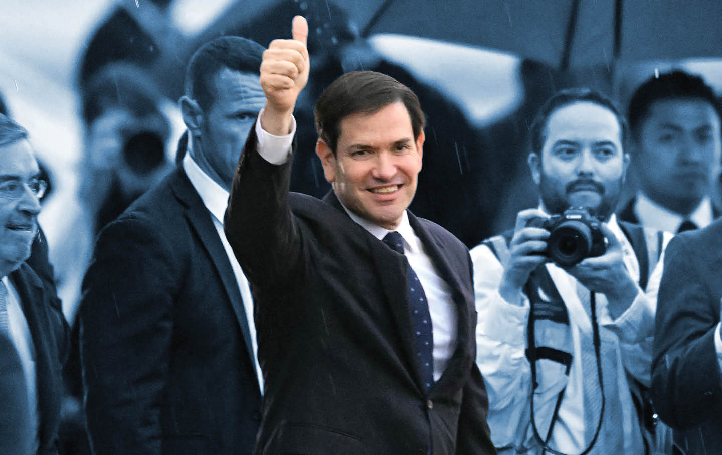 Donald Trump’s secretary of state and national security adviser, Marco Rubio, gives the thumbs up.
