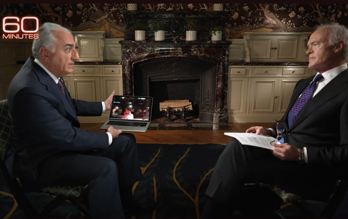 Scott Pelley speaks to Reza Pahlavi, former crown prince of Iran, on 