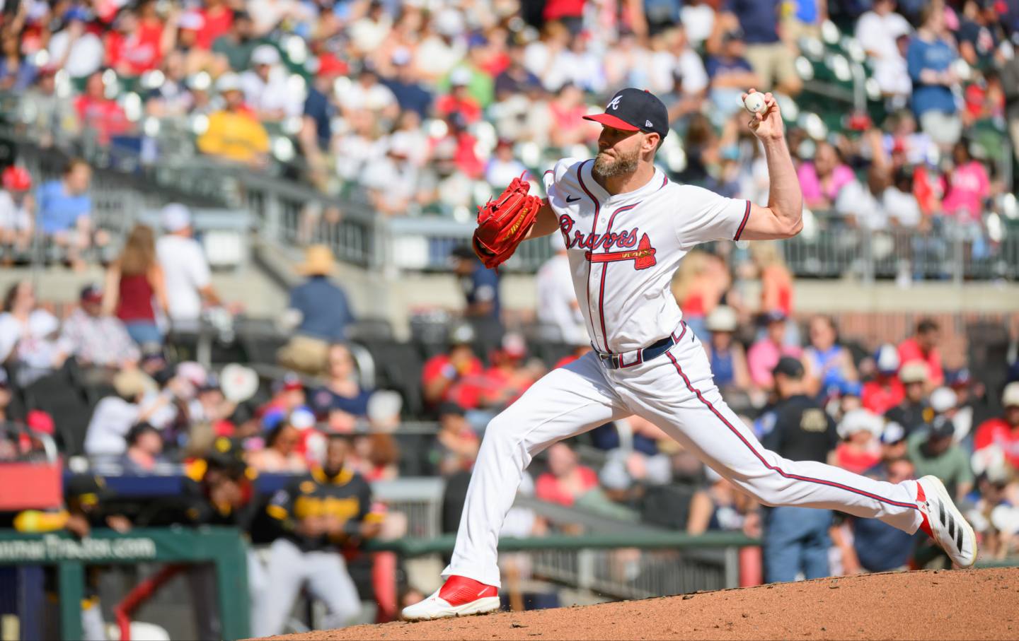 Chris Sale #51 of the Atlanta Braves pitches in the second inning of a game against the Pittsburgh Pirates at Truist Park on September 28, 2025