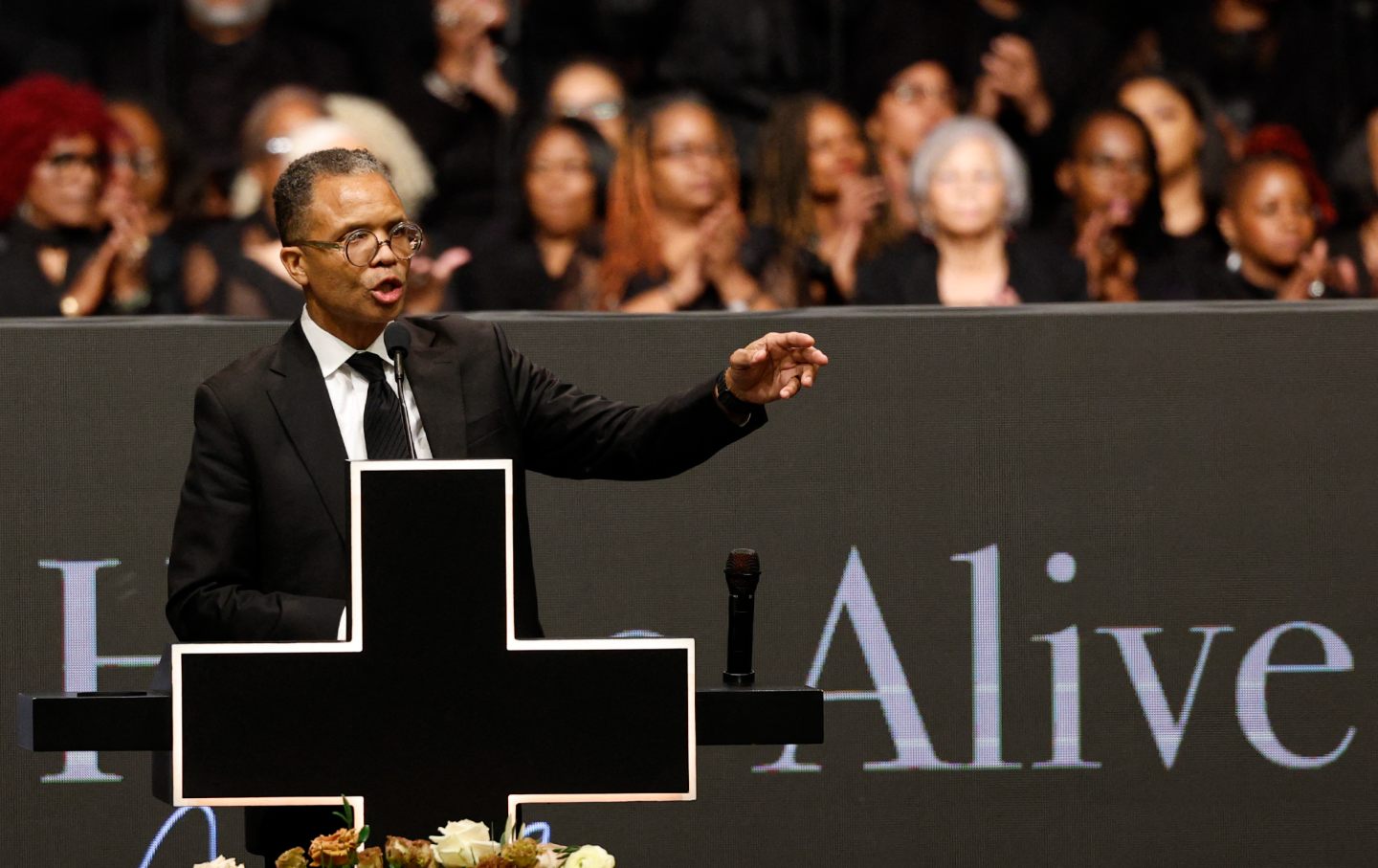 Jesse Jackson Jr. speaks at a public memorial service to celebrate the life of his father civil rights activist Reverend Jesse Jackson in Chicago, Illinois, on March 6, 2026.