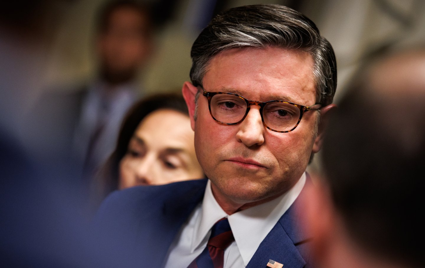 Speaker of the House Mike Johnson (R-LA) holds a press conference in the US Capitol on March 27, 2026