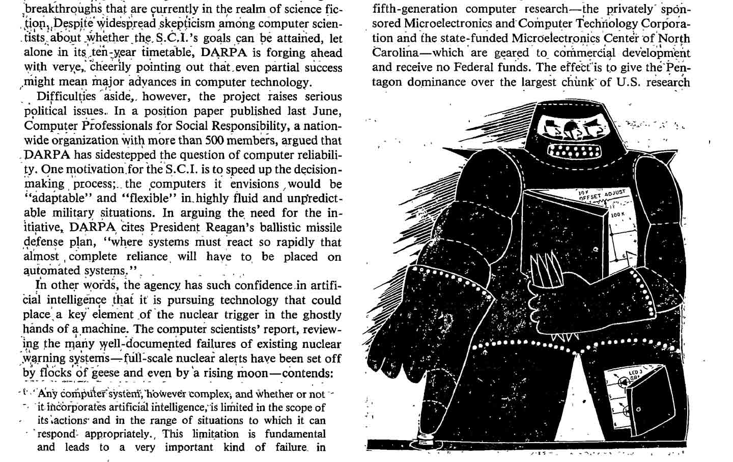 The February 2, 1985, article by Paul N. Edwards was illustrated by Randall Enos.