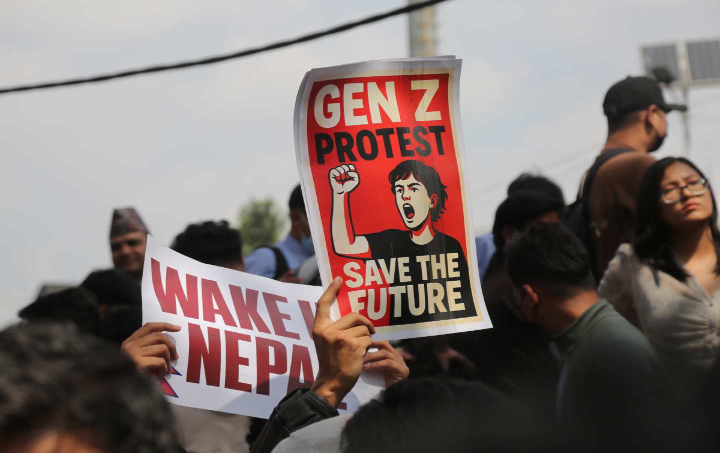 Anti-government protesters in Kathmandu, Nepal, on September 8.