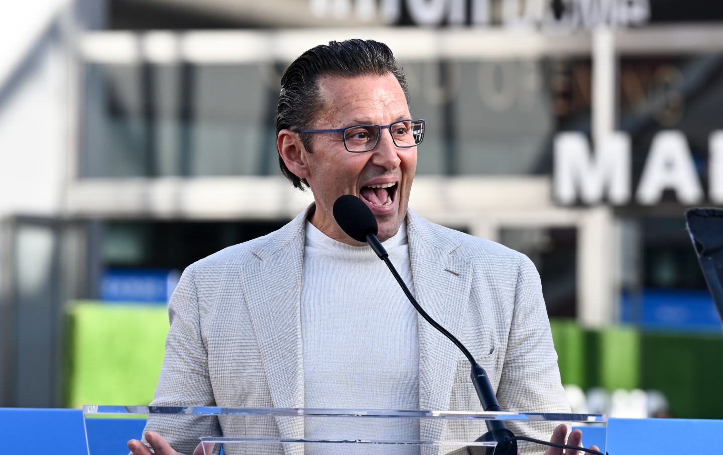 Sasan Goodarzi, elated during the opening of the Intuit Dome on August 15, 2024, in Inglewood, California.