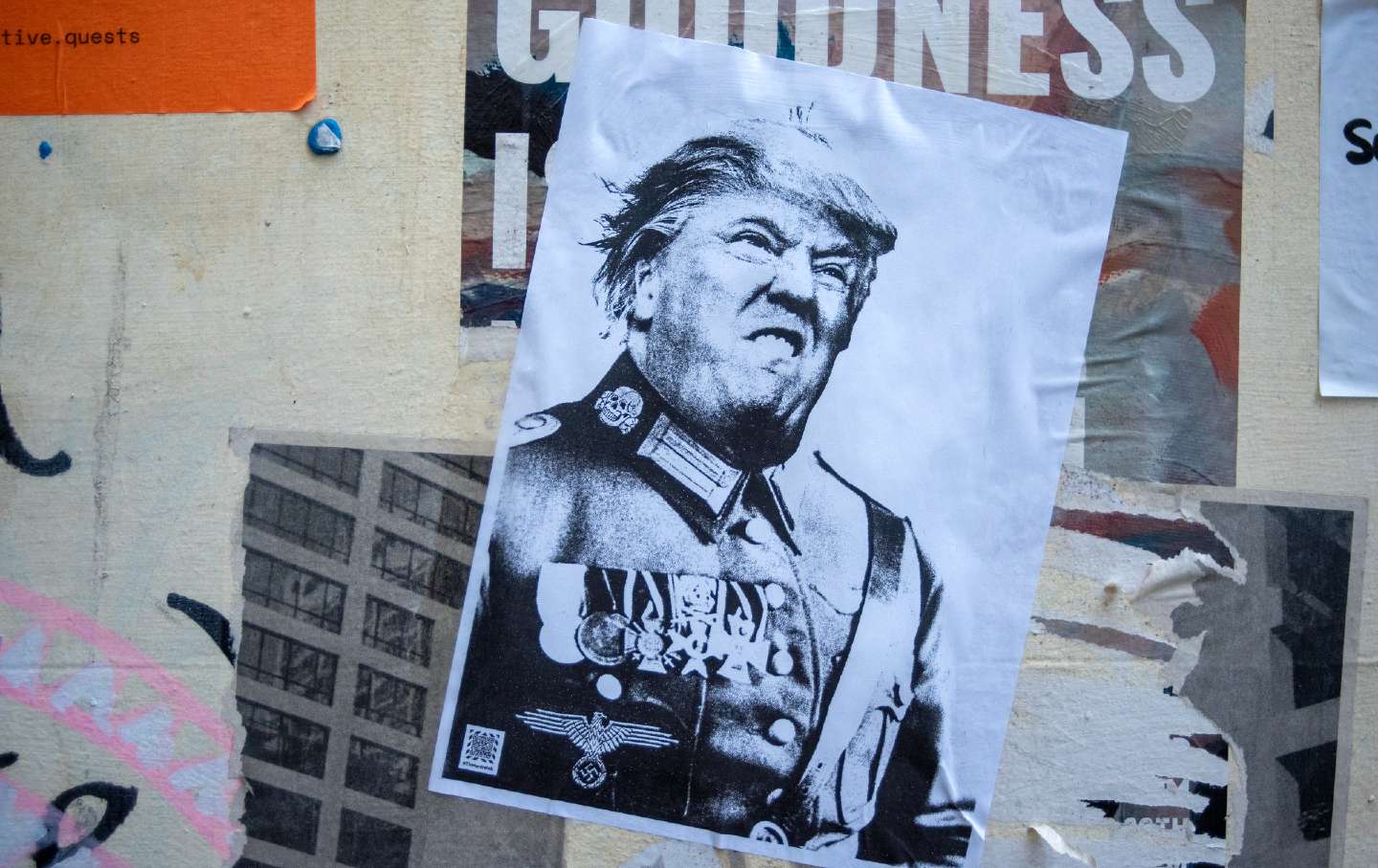 A poster on a wall in Margate, United Kingdom, showing President Donald Trump in an SS uniform.