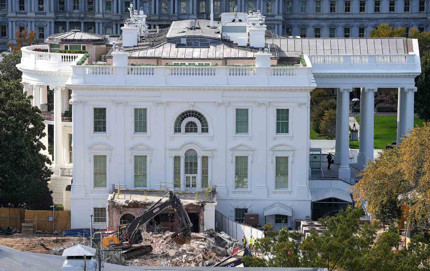 An excavator works to clear rubble after the East Wing of the White House was demolished. The demolition is part of President Donald Trump’s plan to build a ballroom on the eastern side of the White House.