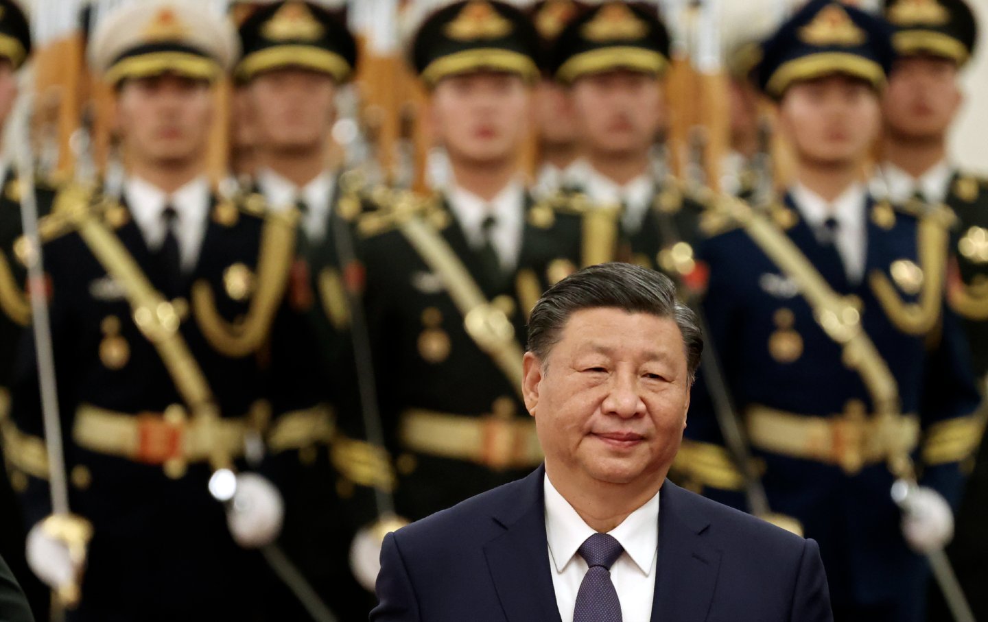 Chinese President Xi Jinping reviews the honor guard during a welcome ceremony at The Great Hall of the People on November 22, 2023, in Beijing,